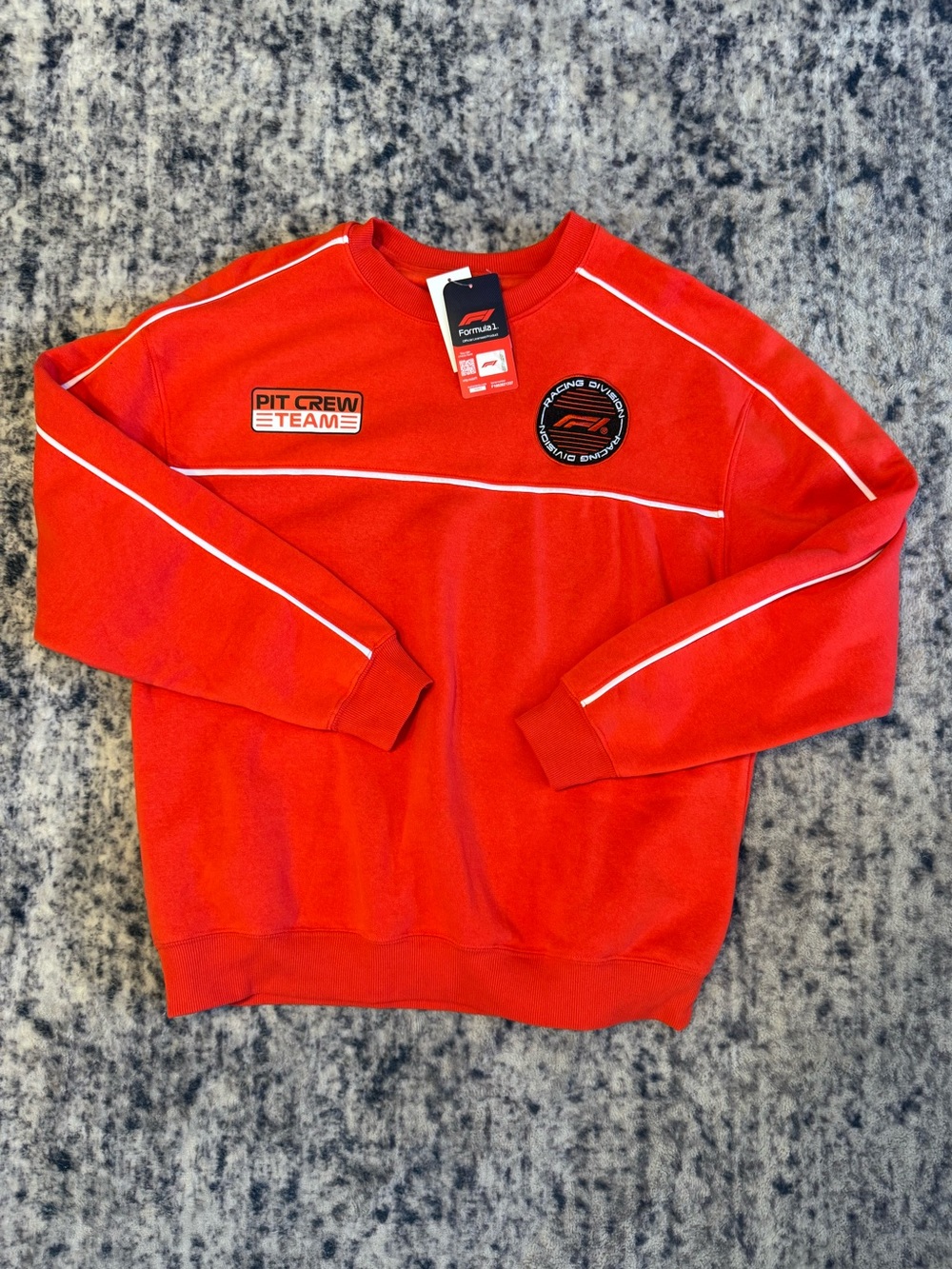 Pit Crew Team Red Crewneck Sweatshirt with White Piping